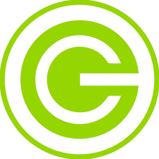 Bright green circular logo featuring a stylised letter G within concentric rings.